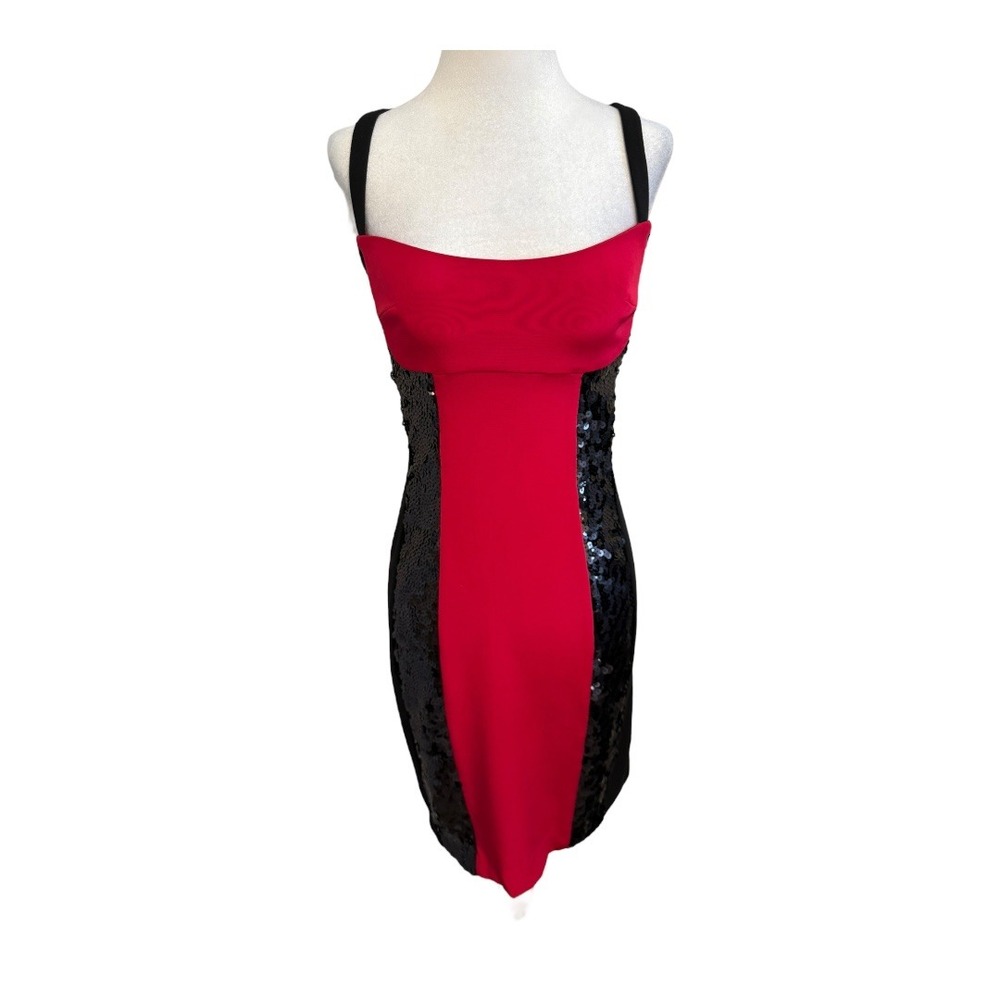 Jay Godfrey Sequin Dress Cocktail Party Red Black Bodycon Mini Size 2